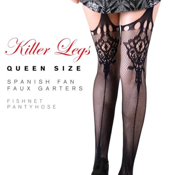 Queen fishnet garter stockings black brand new - Picture 1 of 2